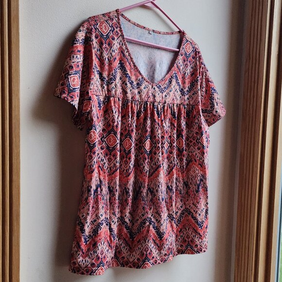 Amazon Aztec Zig-Zag Style V-Neck Shortsleeve Jersey Size 2XL - Picture 2 of 14